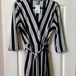 H&M Mid-Length V-Neck Blue and White Stripped Dress-NWT